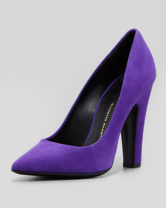 Giuseppe Zanotti Suede Pointed-Toe Thick-Heel Pump, Purple