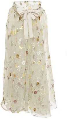 Rochas Hand-Painted Velvet Jacquard Faux Wrap Skirt Multi