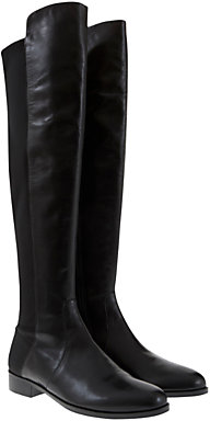 Mint Velvet Millie Elastic Back Leather Knee Boots, Black