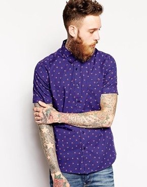 ASOS Shirt In Short Sleeve With Magnet Print - blue