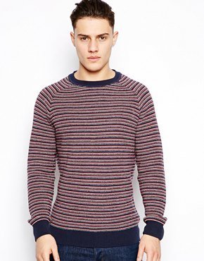 Selected Jumper With Textured Stripe - Navy blazer