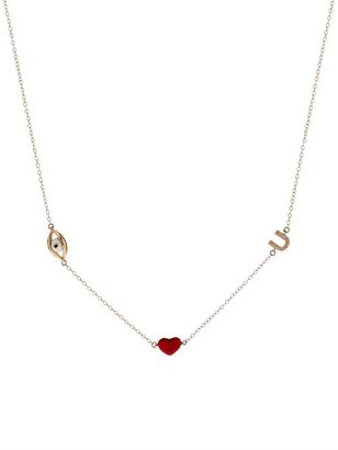 ALISON LOU Diamond, enamel & gold Eye-Heart-U necklace