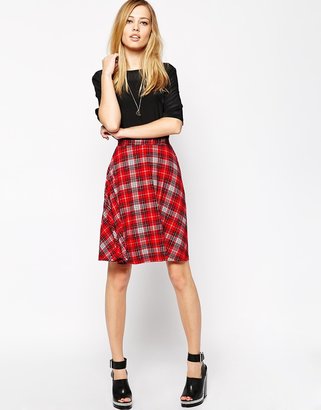 ASOS COLLECTION Circle Skirt In Red Plaid  Print