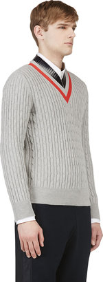 Moncler Gamme Bleu Grey Striped V-Neck Rowing Sweater