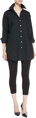 Joan Vass Solid Big Long-Sleeve Shirt & Stretch-Knit Cropped Leggings