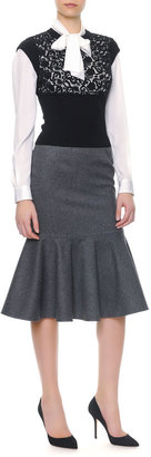 Dolce & Gabbana Stretch Wool Long Flounce Skirt