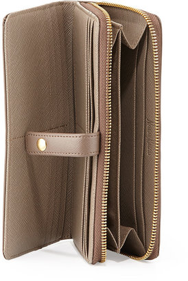 Neiman Marcus Saffiano Leather Zip/Tab Long Wallet, Taupe