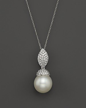Bloomingdale's 14K White Gold Cultured White South Sea Pearl and Diamond Pendant Necklace, 18