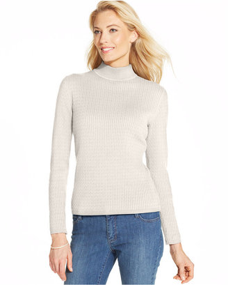 Karen Scott Long-Sleeve Cable-Knit Mock Turtleneck Sweater