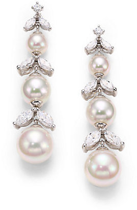 Majorica 6MM-9MM White Pearl & Sterling Silver Ruffle Marquis Drop Earrings
