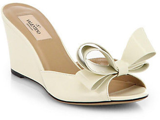 Valentino Couture Patent Leather Bow Wedge Sandals