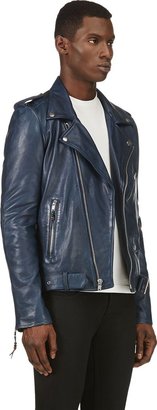 BLK DNM Navy Blue Leather Iconic Motorcycle Jacket