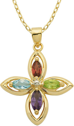 JCPenney CLASSIC TREASURES Classic Treasures 18K Gold Over Brass Genuine Multi-Gemstone Cross Necklace