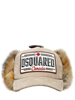 DSQUARED2 Fox Fur And Corduroy Baseball Hat