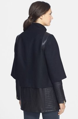 Badgley Mischka 'Kisa' Leather & Wool Blend Capelet Jacket
