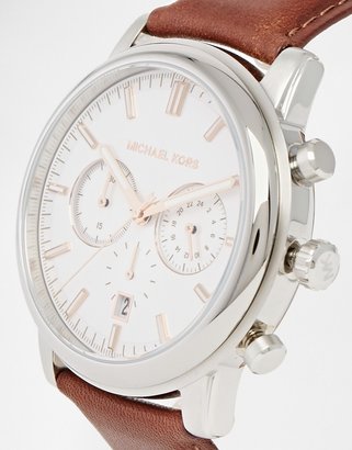 Michael Kors Landaulet Chronograph Brown Leather Strap Watch MK8372