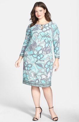 Tahari Floral Print Matte Jersey Shift Dress (Plus Size)
