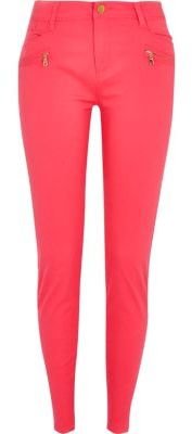 River Island Bright pink skinny biker trousers