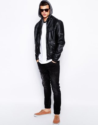 Bench Jacket Faux Leather Hooded