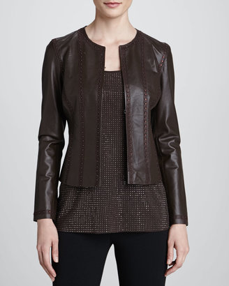 Vince Grayse Studded Perforated Leather Jacket, Brown