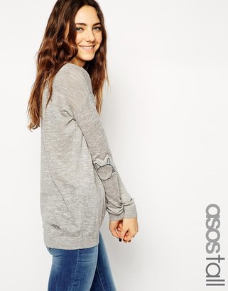ASOS Tall TALL Jumper With Cat Elbow Patch - Grey £7.50