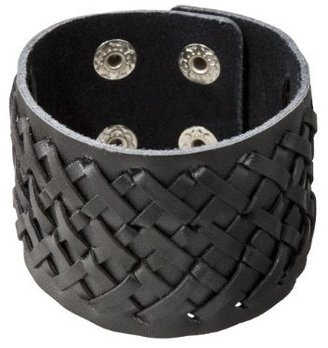 Wide Braided Leather Cuff Bracelet - Black