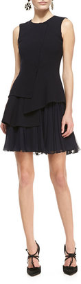 Oscar de la Renta Sleeveless Crepe Dress with Chiffon Skirt, Black