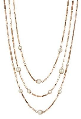 J by Jasper Conran Triple row gold rectangular link and mini pearl necklace