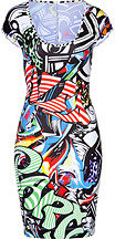 Just Cavalli Jersey Grafitti Print Sheath Dress