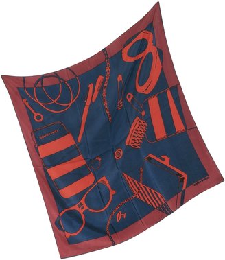 Sonia Rykiel Red, Blue and Burgundy Accessories Print Silk Square Scarf