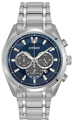 Citizen CA4016-51L Men's Sport Titanium Chronograph Bracelet Strap Watch, Silver/Blue