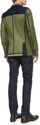 Valentino Bicolor Reversible Jacket, Cotton Jersey Tee & Dark Clean-Washed Denim Jeans