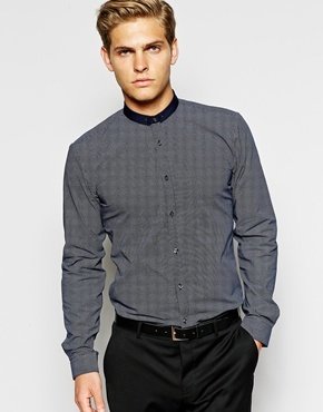 HUGO BOSS by Shirt with Contrast Collar - Blue