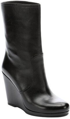 Prada Sport black leather 'Nappa' platform wedge mid-calf boots
