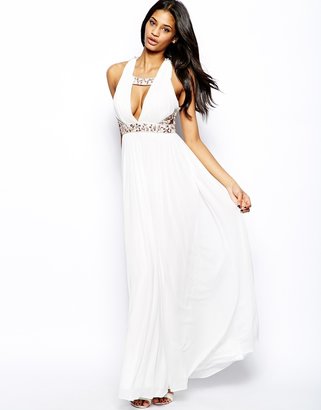 Forever Unique Plunge Neck Maxi Dress with Embellished Necklace