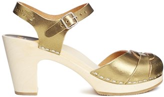 Swedish Hasbeens Gold Peep Toe Super High Heeled Sandals