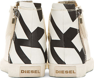 Diesel Ivory Leather D-Zippy High-Top Sneakers
