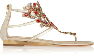 Rene Caovilla Atena Swarovski crystal-embellished lizard-effect leather sandals