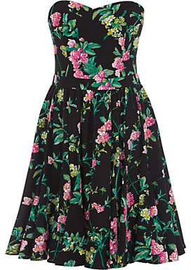 Oasis Bandeau Cherry Blossom Dress, Multi Black