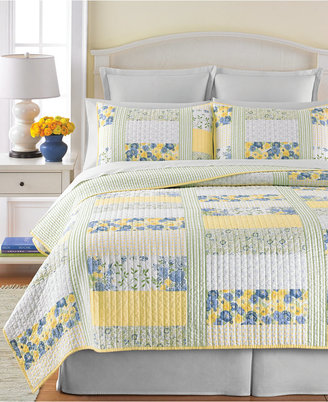 Martha Stewart Collection 100% Cotton Blue & Yellow Patchwork Posey Full/Queen Quilt