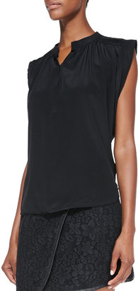 Rebecca Taylor Cap-Sleeve Relaxed Crinkled Top