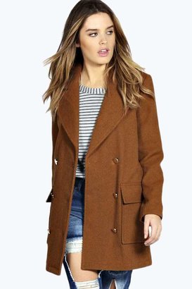 boohoo Hollie Double Breasted Wool Mix Twill Coat