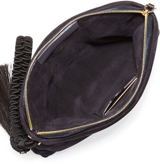 The Row Suede Wristlet Clutch Bag with Horsehair Tassels, Navy