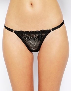 ASOS Mix and Match Linear Lace T-Back Thong - Black