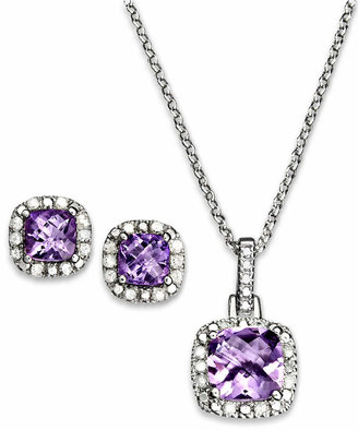 Macy's Sterling Silver Pendant and Earrings Set, Amethyst (2-1/3 ct. t.w.) and Diamond Accent Square
