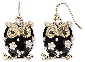 JCPenney Decree Gold-Tone and Black Owl Drop Earrings
