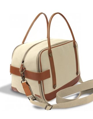 Walter Apto Beige Cotton and Leather Weekender