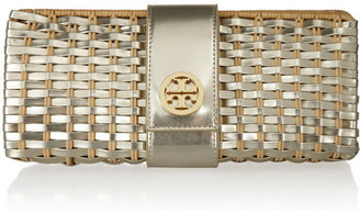 Tory Burch Rattan and faux leather clutch