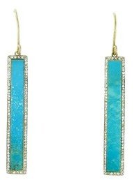 Jennifer Meyer Diamond Turquoise Inlay Bar Earrings - Yellow Gold