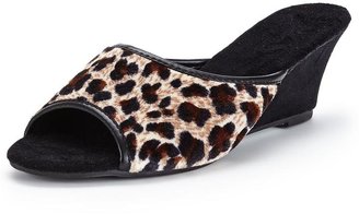 Dunlop Open Toe Leopard Mule Wedge Slippers